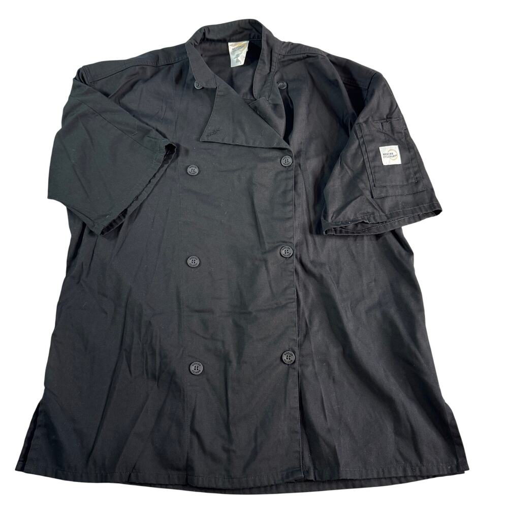 Mercer Culinary Black Chef Coat Size Large Short Sleeve Double Breasted Uniform